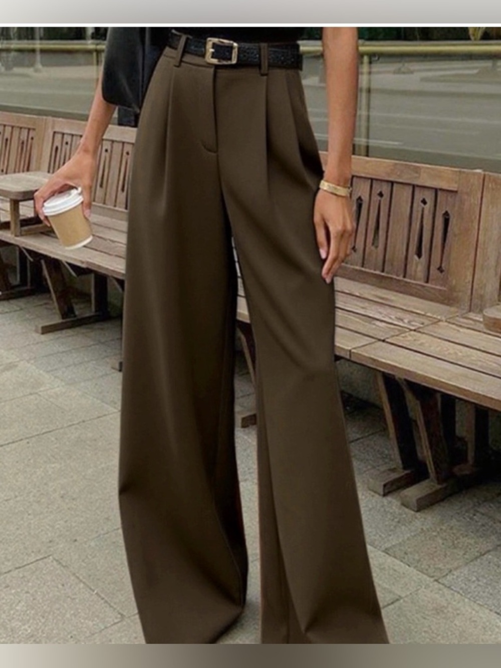 Commense Brown Wide-Leg High-Rise Trousers